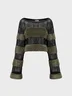 Net Cut Out Patchwork Fuzzy Long Sleeve Crop Top