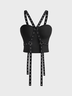 Metal Detail Lace Up Spaghetti Tight Plain Sleeveless Cami
