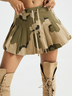 Camouflage Pleated Color Block Short Skirt