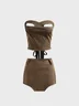 Twill cut out Irregular Hem Plain Top With Skirt Two-Piece Set