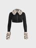 Rib Fabric Patchwork Sherpa Shawl Collar Long Sleeve Jacket
