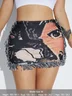 Face Pattern Tassel Short Skirt