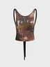 Hotfix Rhinestone Crew Neck Floral Tank Top